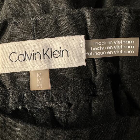 Calvin Klein Medium Straight Capri Pants Linen Blend Stretch Elastic Waist Black - Picture 5 of 8